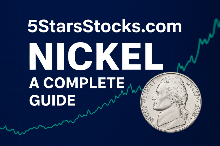 5starsstocks.com Nickel investment guide with rising green price chart and U.S. nickel coin