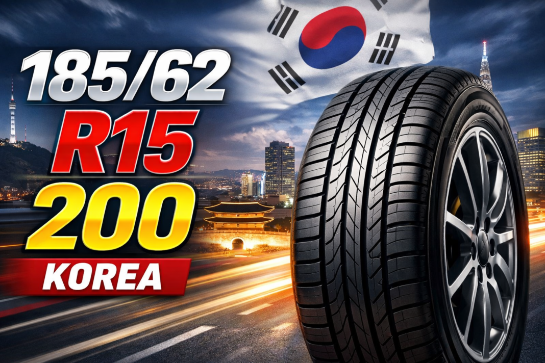 185.62 l53 200 Korea car tire displayed with Seoul city skyline