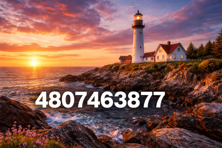 4807463877 over sunset lighthouse on rocky coastline.