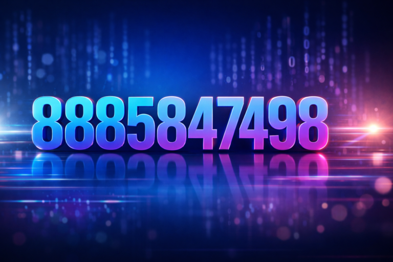 Colorful glowing digits 8885847498 displayed on digital neon background