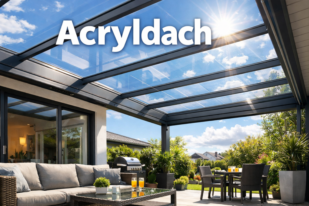 Acryldach covering a modern patio with clear sunlight
