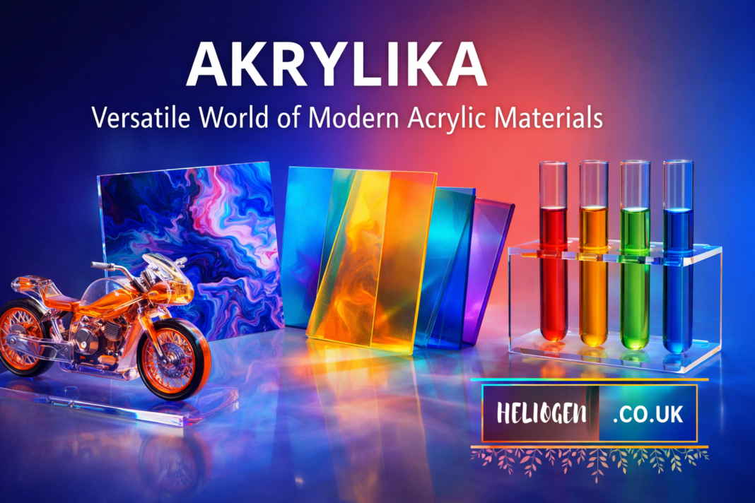Akrylika modern acrylic materials display with colorful panels and clear designs