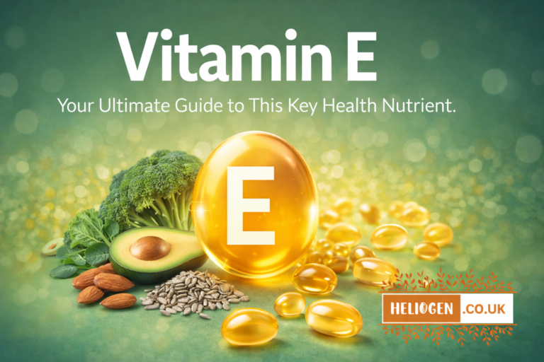 Bntamnh E guide banner featuring golden vitamin capsule with healthy foods.