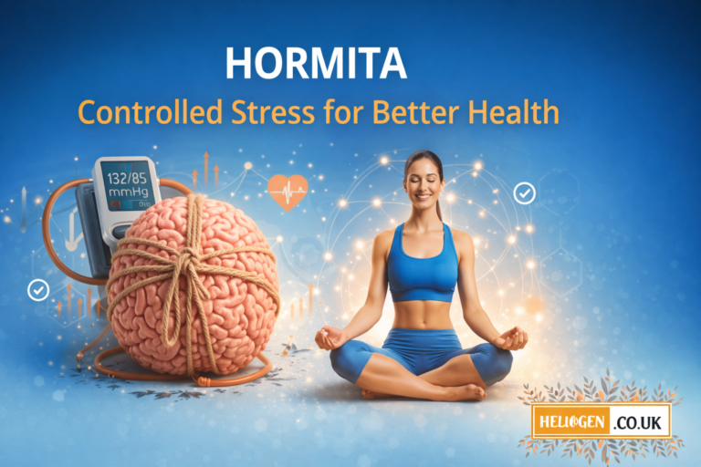 Hormita concept showing controlled stress for better health with meditation and brain illustration.
