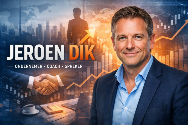 Jeroen Dik entrepreneur, coach and speaker with business growth charts background
