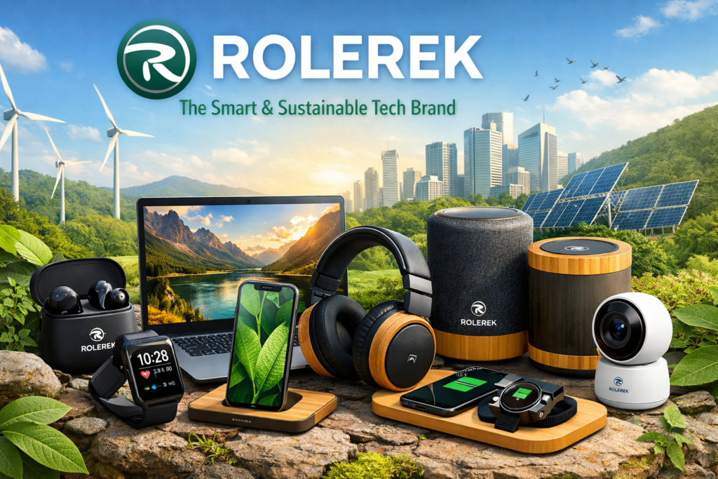 Rolerek smart and sustainable tech products displayed outdoors
