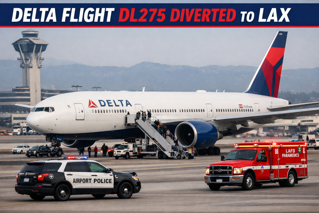 Delta Flight DL275 diverted to LAX with emergency vehicles on runway