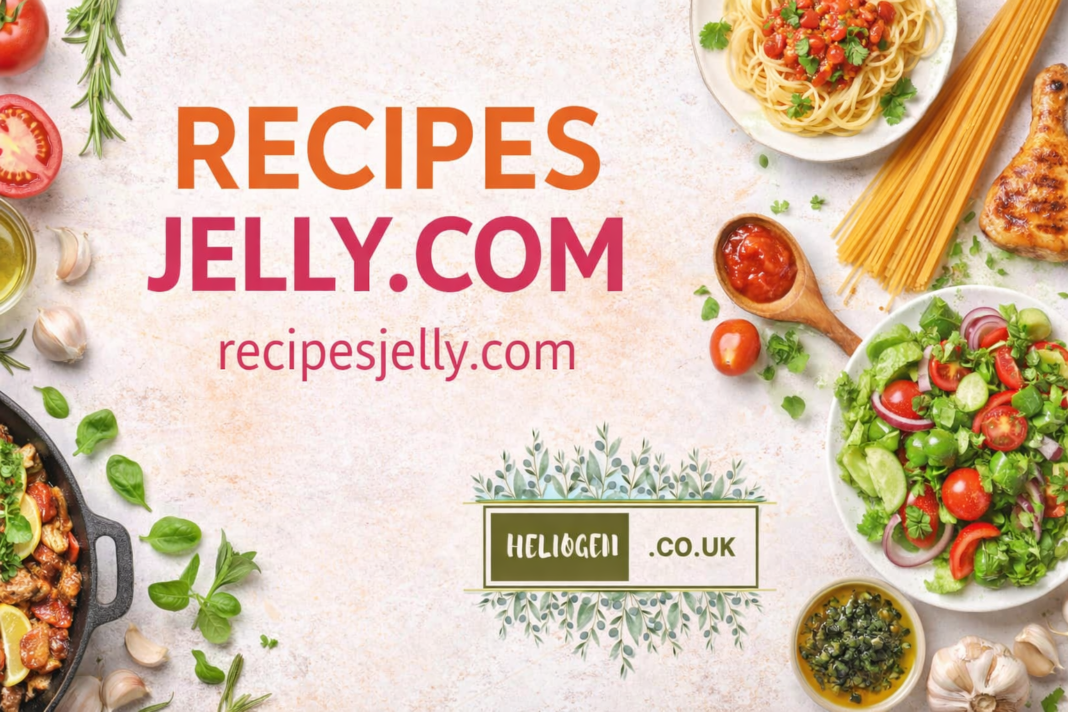 RecipesJelly.com banner with fresh pasta, salad, and ingredients