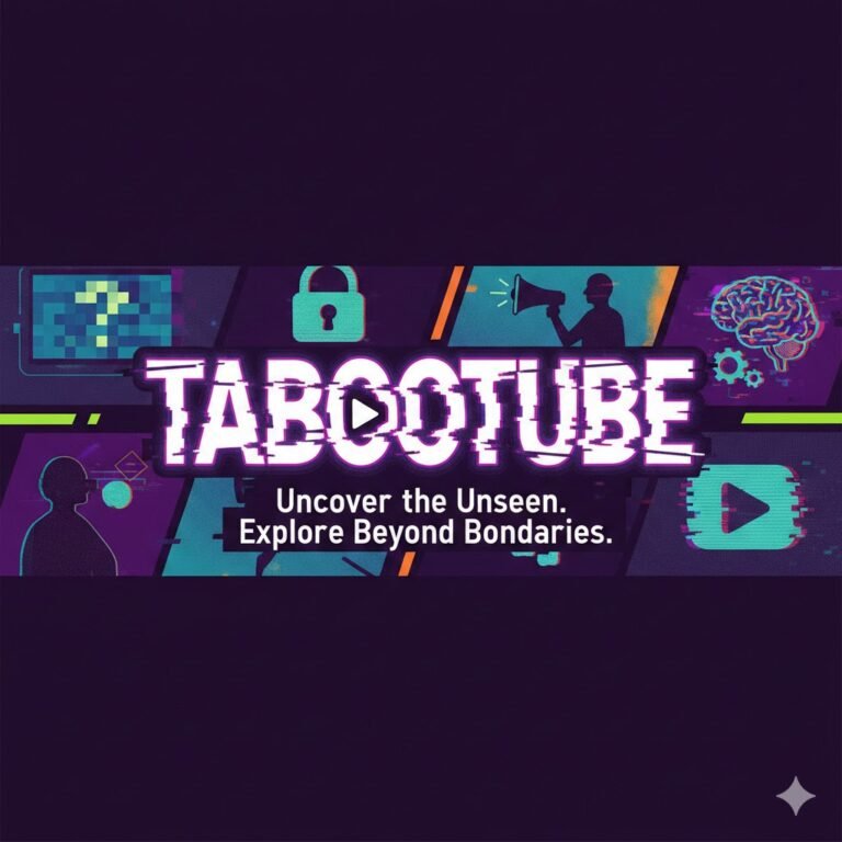 Tabootube digital banner with futuristic media and tech icons