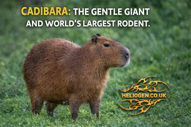 Capybara standing in green grass with title Cadibara The Gentle Giant and World’s Largest Rodent