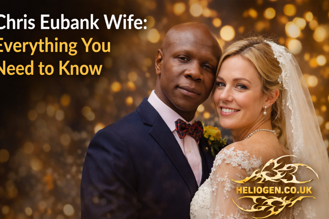 Chris Eubank with his wife in elegant wedding attire with golden background