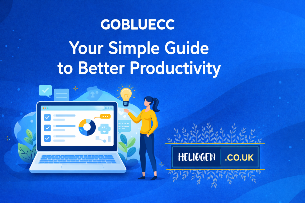 Gobluecc Website guide to better productivity with laptop dashboard illustration