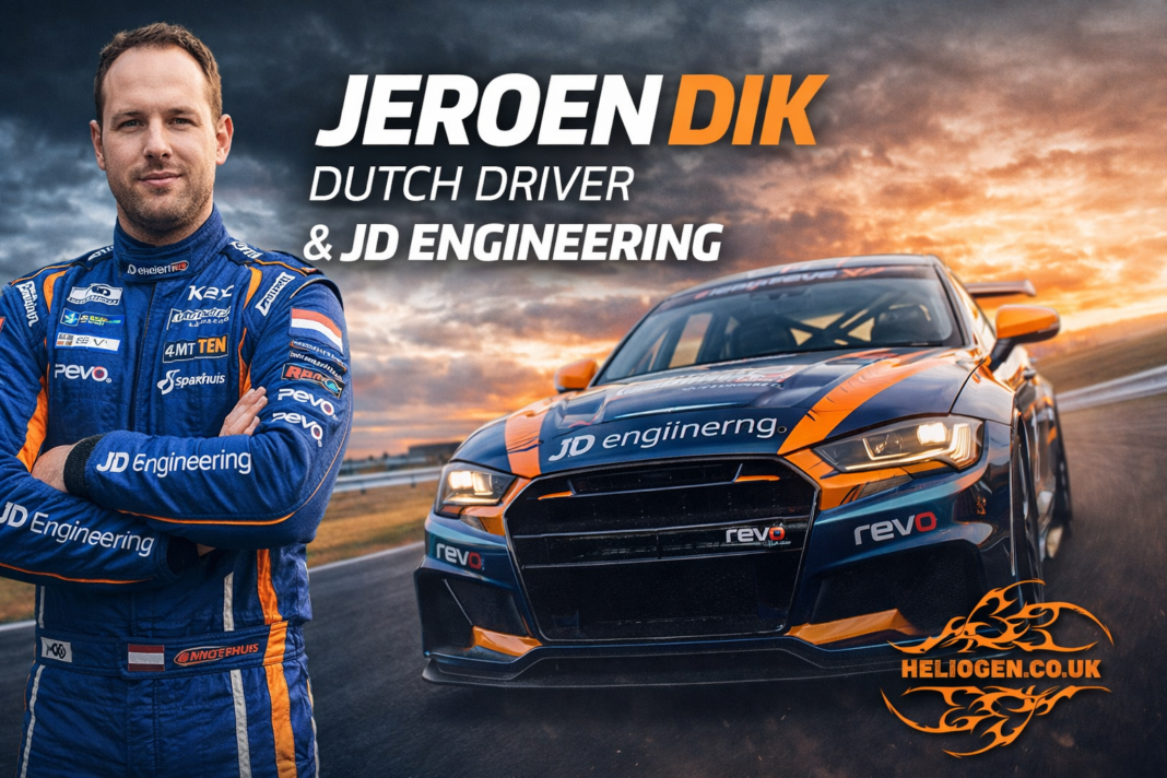 Jeroen Dik, Dutch racing driver, standing next to his JD Engineering race car.