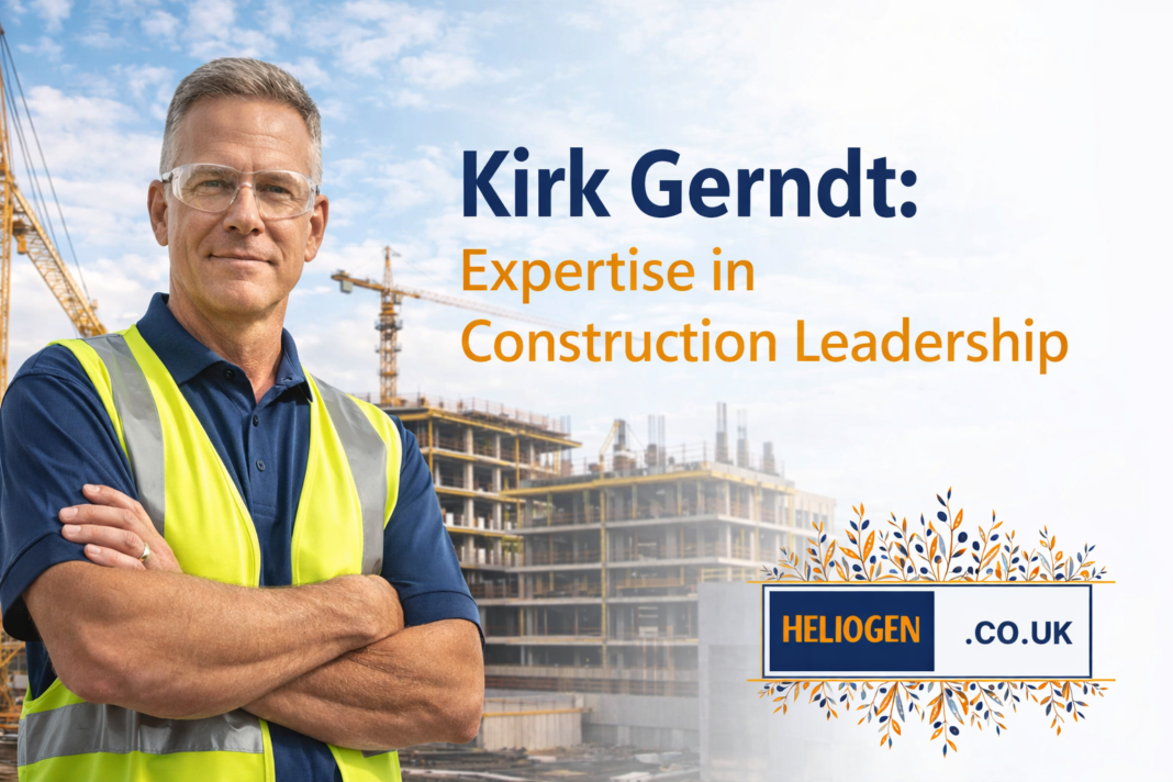 Kirk Gerndt construction leader standing at a building site with cranes and development project in background.
