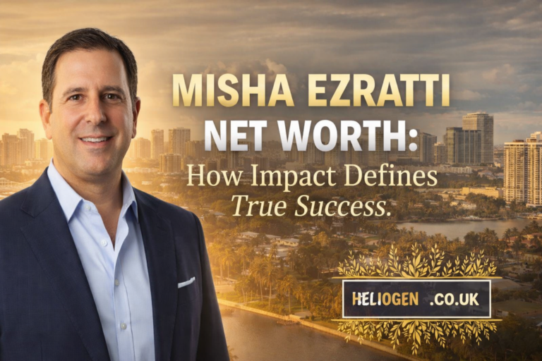 Misha Ezratti net worth concept image with city skyline