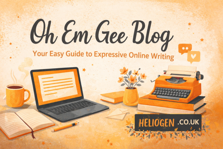 Oh Em Gee Blog creative writing workspace illustration with laptop and typewriter