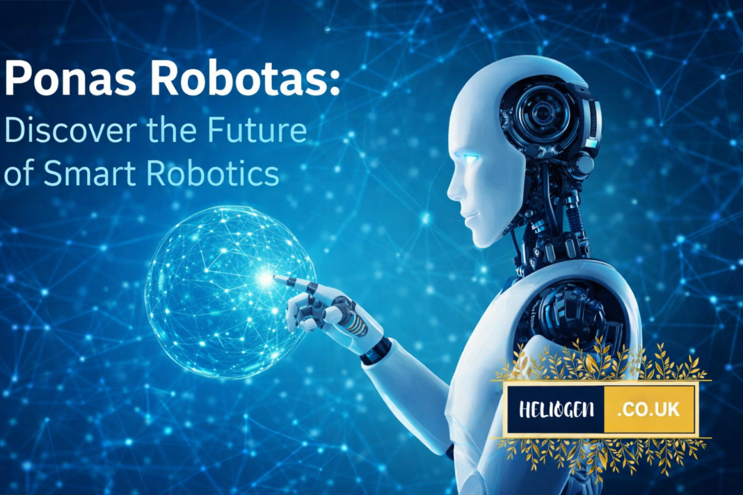 Ponas Robotas smart robotics concept with futuristic AI robot and digital network sphere