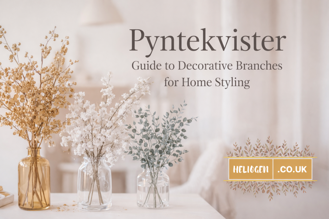 Pyntekvister decorative branches arranged in glass vases for elegant home styling.
