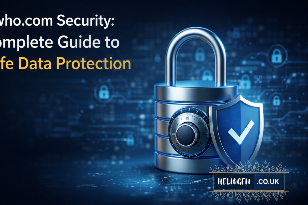 Trwho.com Security guide with padlock and data protection shield