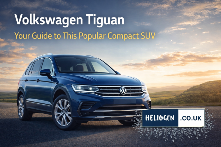 Volkswagen Tiguan compact SUV parked on scenic road at sunset