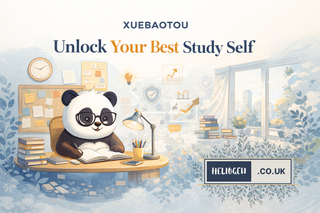 Xuebaotou study guide illustration with panda studying at desk