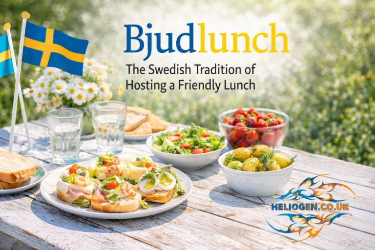 Bjudlunch Swedish lunch table with traditional food and outdoor setting