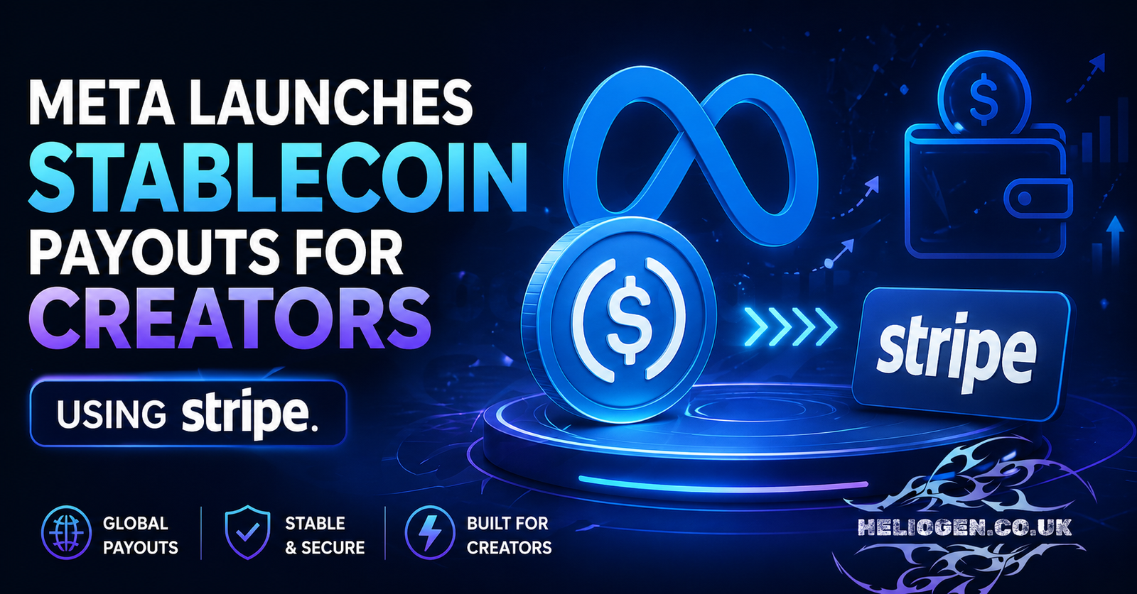 Meta launches stablecoin payouts for creators using Stripe with digital finance visuals