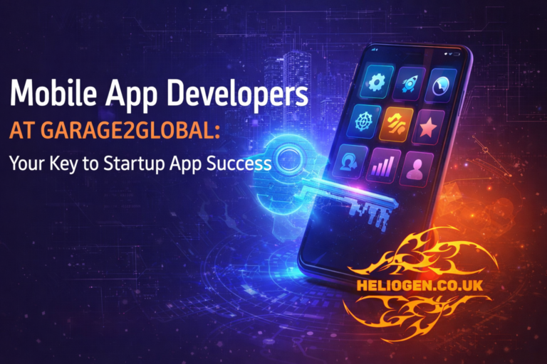 Mobile App Developers at Garage2Global startup app development concept with smartphone and digital key