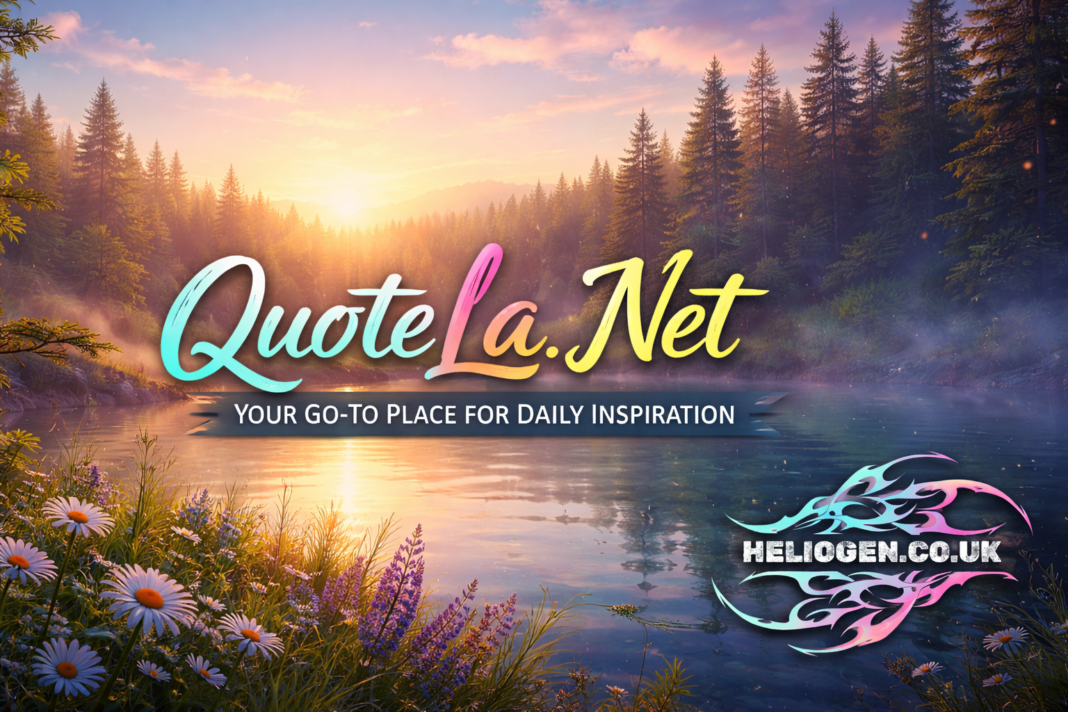 Quotela net daily inspiration banner with scenic sunrise lake background