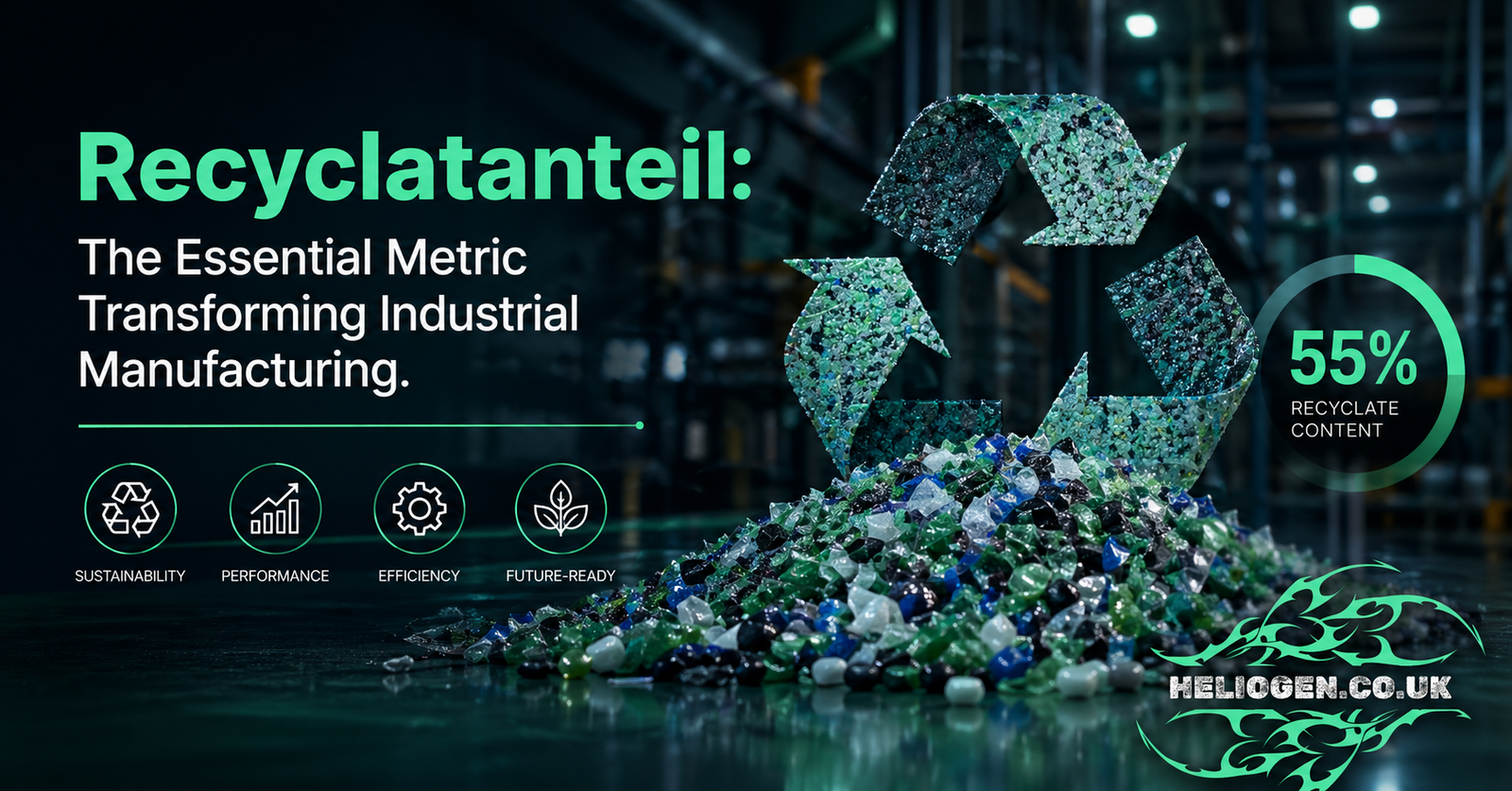 Recyclatanteil concept showing recycled materials in modern industrial manufacturing process
