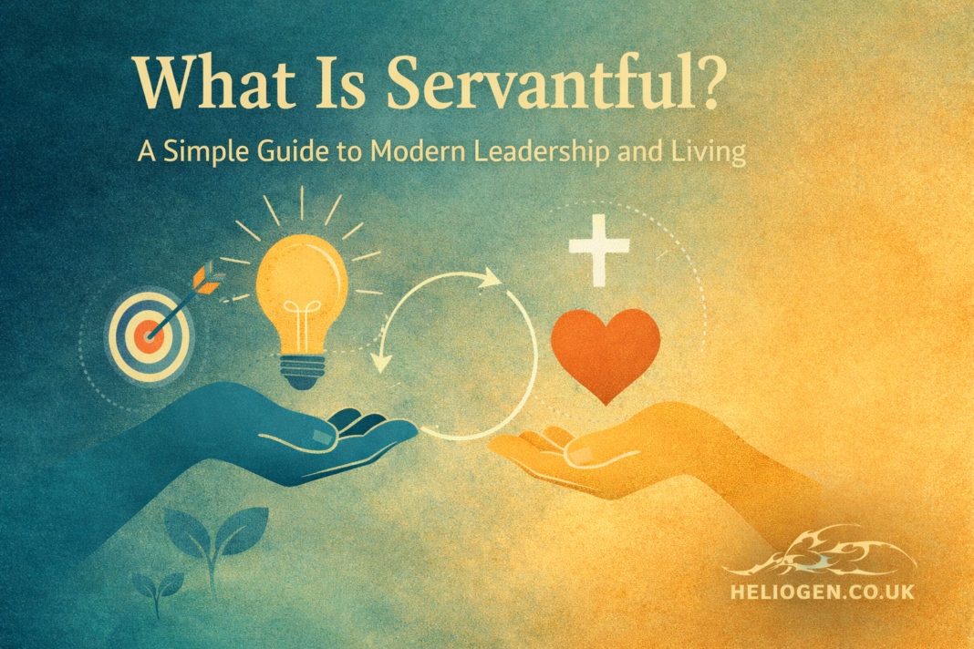 Servantful leadership concept with helping hands, lightbulb idea, and heart symbol