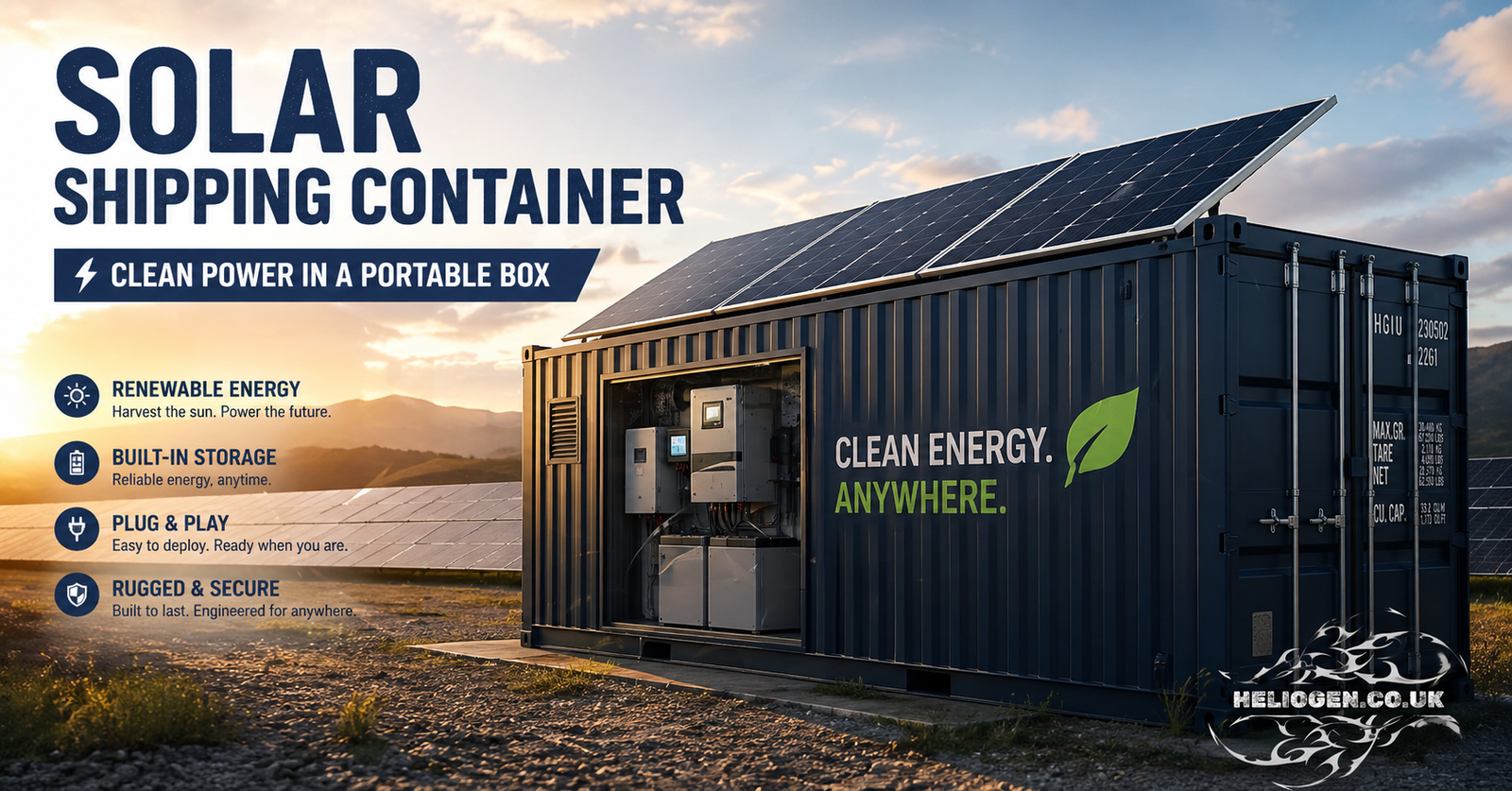 Solar shipping container with rooftop panels providing clean portable power